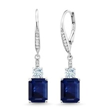 925 Sterling Silver Sapphire Aquamarine and White Topaz Dangle Earrings For