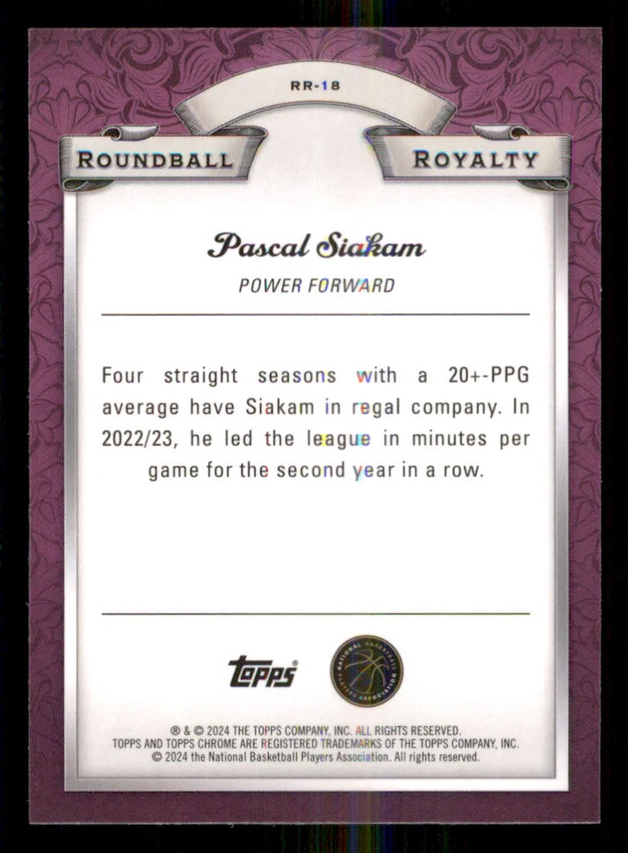 2023-24 Topps Chrome Roundball Royalty #RR18 Pascal Siakam - Image 2 of 2