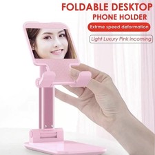 Pink Mirror Foldable Cell Phone Stand Tablet Desktop Holder Dock Phone Mount