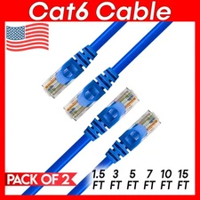 2 x Cat 6 Patch Cord Blue Cat6 Cable Ethernet RJ45 Connectors Internet Wire