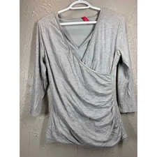RUBY RIBBON Top Shapewear Faux Wrap Silver Shimmer V-Neck Stretch Size Small