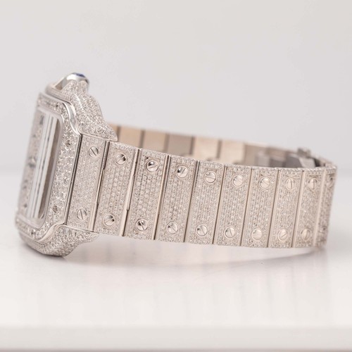Iced Out Cartier Santos WSSA0018 Diamante Reloj 40mm Negro Romano Esfera, 10ct - Imagen 7 de 10