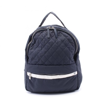 CHANEL Matelasse Rucksack Backpack Nylon leather Navy White  display picture 1