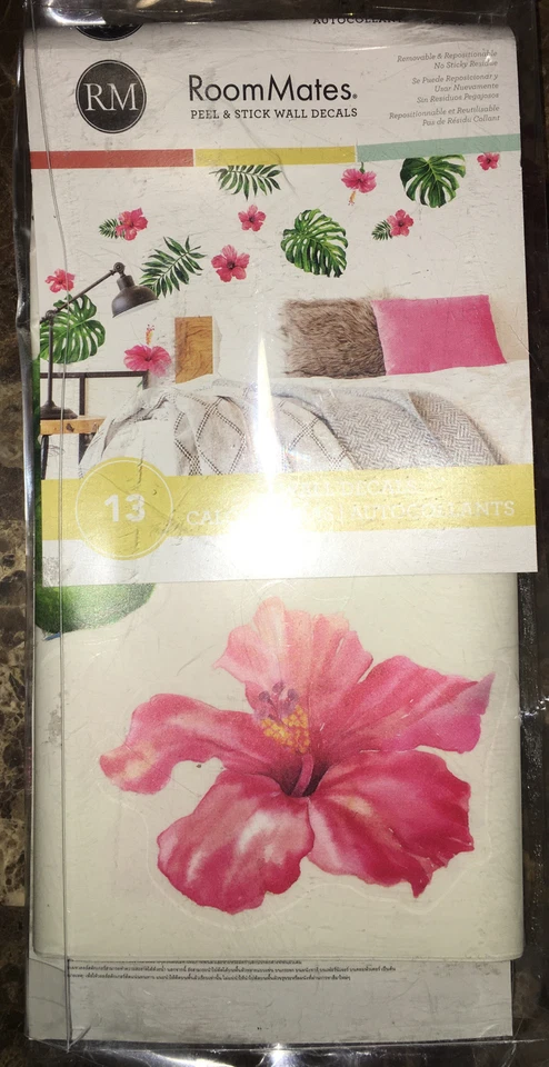 Roommates Tropical Hibiscus Flower Peel And Stick Wall Decals, Pink, Green, Oran - Image 4 of 4