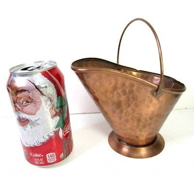 Vintage Gregorian Solid Hammered Copper Mini Coal Scuttle Ash Bucket USA
