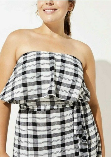 LOFT schwarz weiß Strand Plus Gingham Volant-Krawatte Taillenkleid 16_18_20 neu mit Etikett - Bild 10 von 10