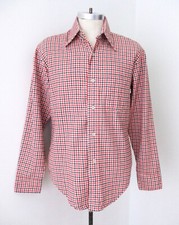 VGC Vtg 70s JCPenney Red Black Gingham Check Cotton Flannel Sport Shirt L