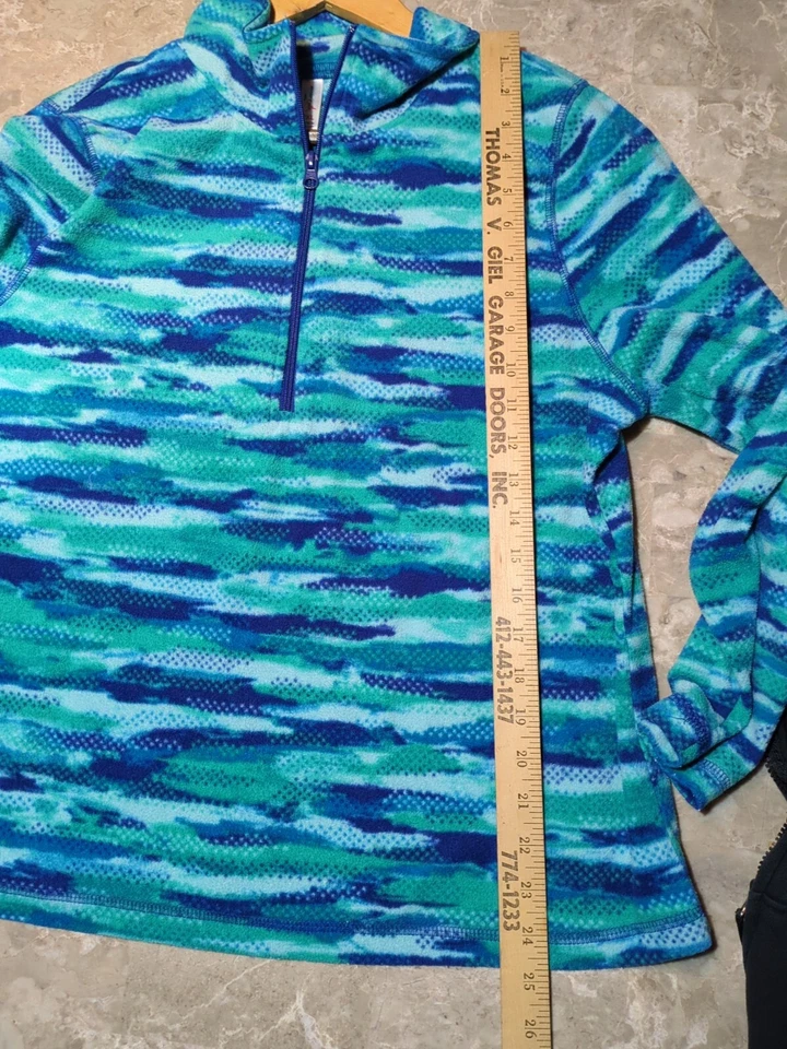 Chaqueta Exertek Petite para mujer verde azul media cremallera, PXL (XL) suave polar Foto 4 de 4