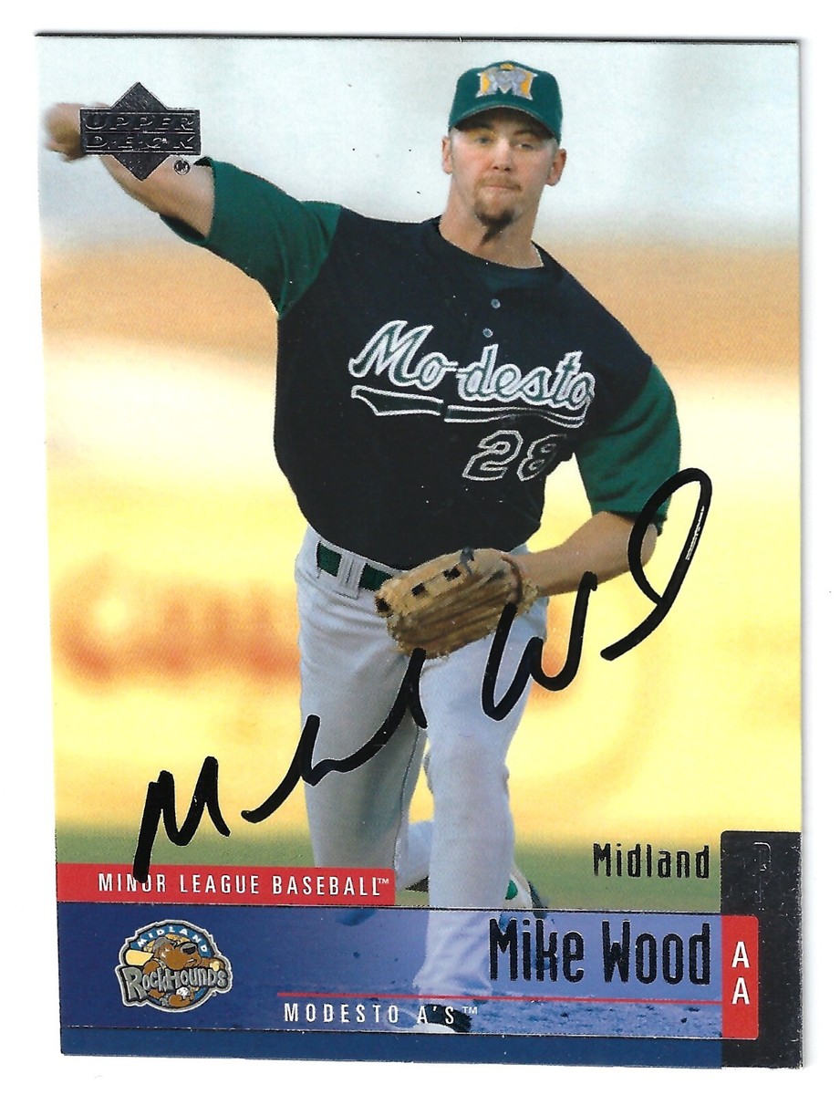 MIKE WOOD MODESTO A'S SIGNED CARD 2003 OAKLAND TEXAS RANGERS