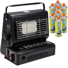 Portable Camping Gas Heater Fishing Outdoor BBQ + 8 Butane Gas Refills