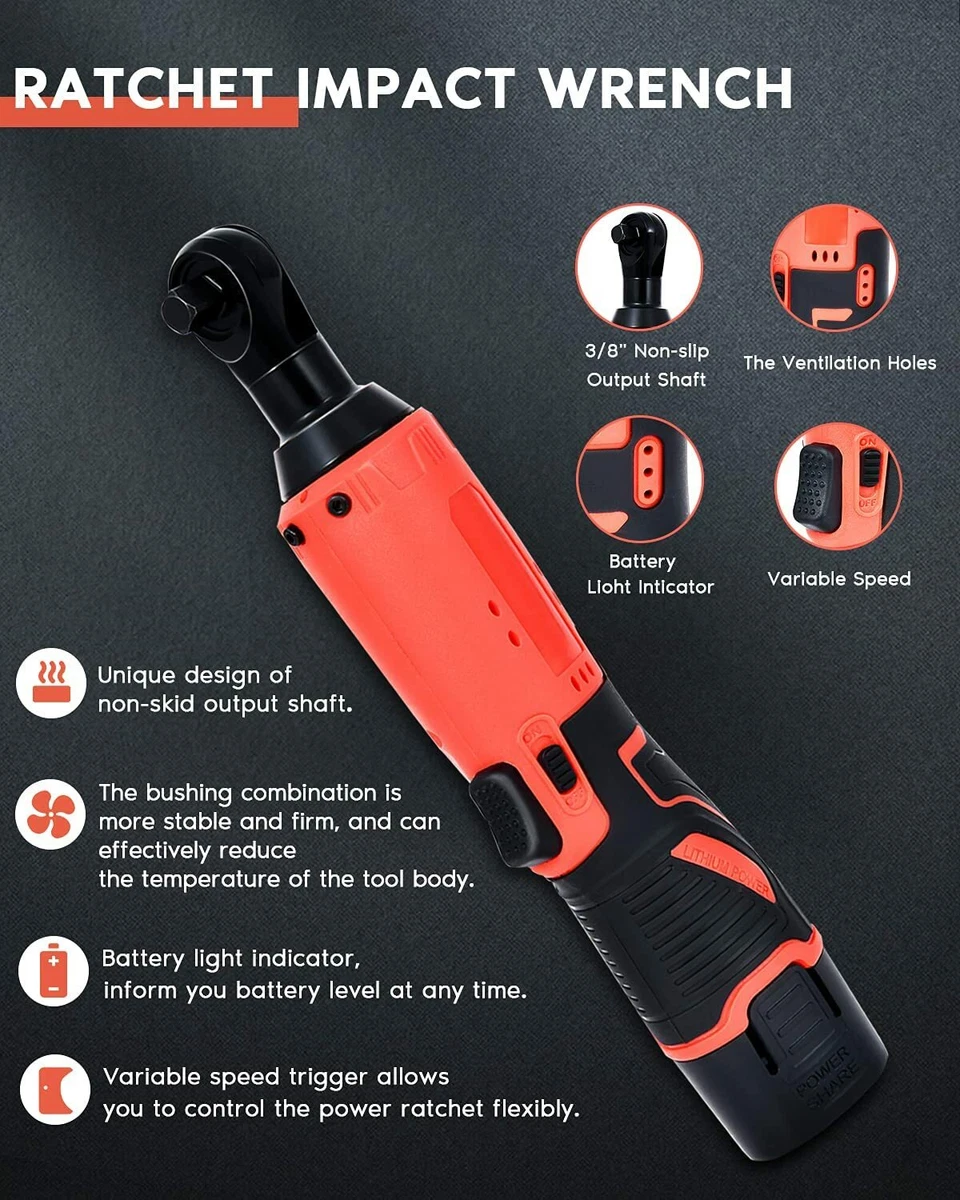 GOCHIFIX 12V Cordless Ratchet Wrench With Sockets, 3/8, 54 OFF
