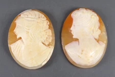 Vintage CARVED CAMEO LOT Loose Unmounted LADY MAIDEN Lot of 2, 28x36mm Oval