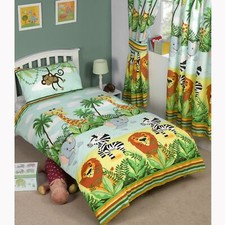JUNGLE-TASTIC KIDS JUNIOR DUVET COVER + MATCHING 66" x 54" LINED CURTAINS