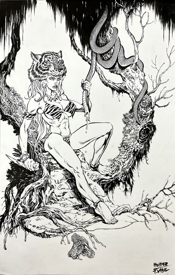 Prymal The Jungle Warrior #4 COVER Tim Vigil Mia Hopper Faust ORIGINAL ART Comic Art