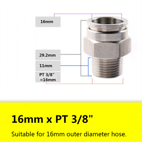 Stainless Steel Straight Pneumatic Hose Connectors 4-16mm Push-in x Male Thread - Picture 27 of 29