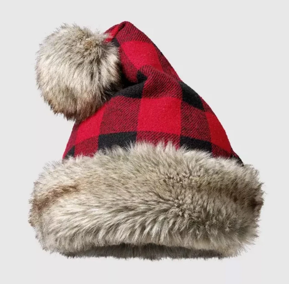 Sombrero de Papá Noel Eddie Bauer Buffalo a Cuadros S/M Borde de Piel Sintética Rojo Escarlata A Cuadros Nuevo Foto 4 de 4