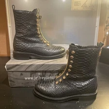 Jeffrey Campbell TONETTE Black Calf Hair Studded Zip Combat Boots 6.5