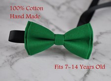 Boy Teenage 100 Cotton Evergreen Dark Green Bow Tie Bowtie Fits 7-14 Years Old