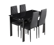 5 Piece Dining Set Glass Top Table and 4 Leather Chair for Kitchen Dining Room