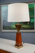 Mid Century Hollywood Regency Stiffel Obelisk Brass Torchiere Table Lamp 