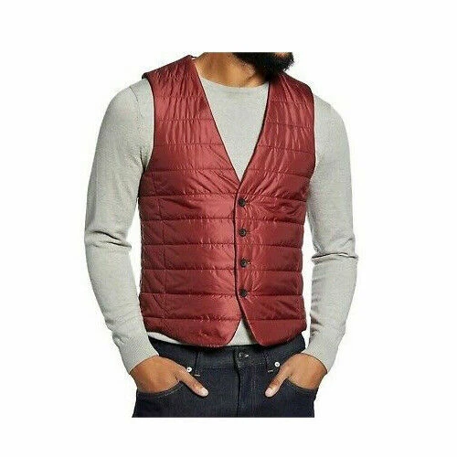 278.00 HUGO BOSS Slim fit bodywarmer quilted fabric buttoned front Maroon 40R