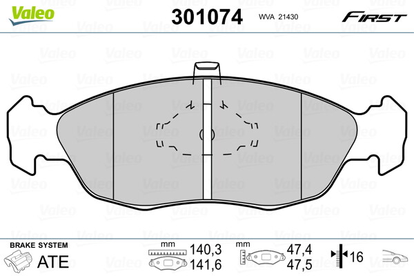 301074 VALEO Brake Pad Set, disc brake for CITROËN,PEUGEOT