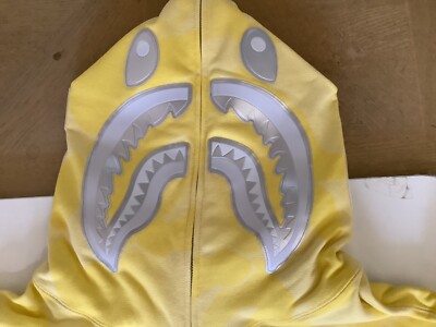 Authentic a bathing ape bape ink camo shark full zip hoodie yellow