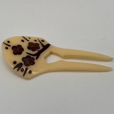 Vintage Hair Pick Comb Hand Painted Floral