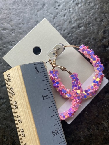 BP Women's Mini Sequin Hoop Earrings Pink Multicolor Gold NEW 🎁 - Picture 3 of 4