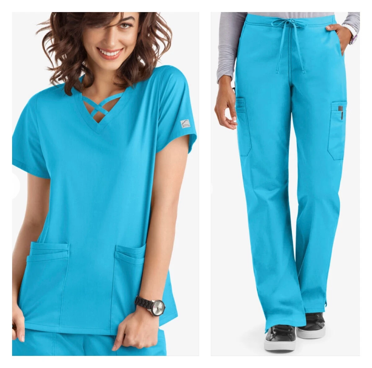 Scrubs top Soft Strech, blue sapphire + turquoise, BE4-N2