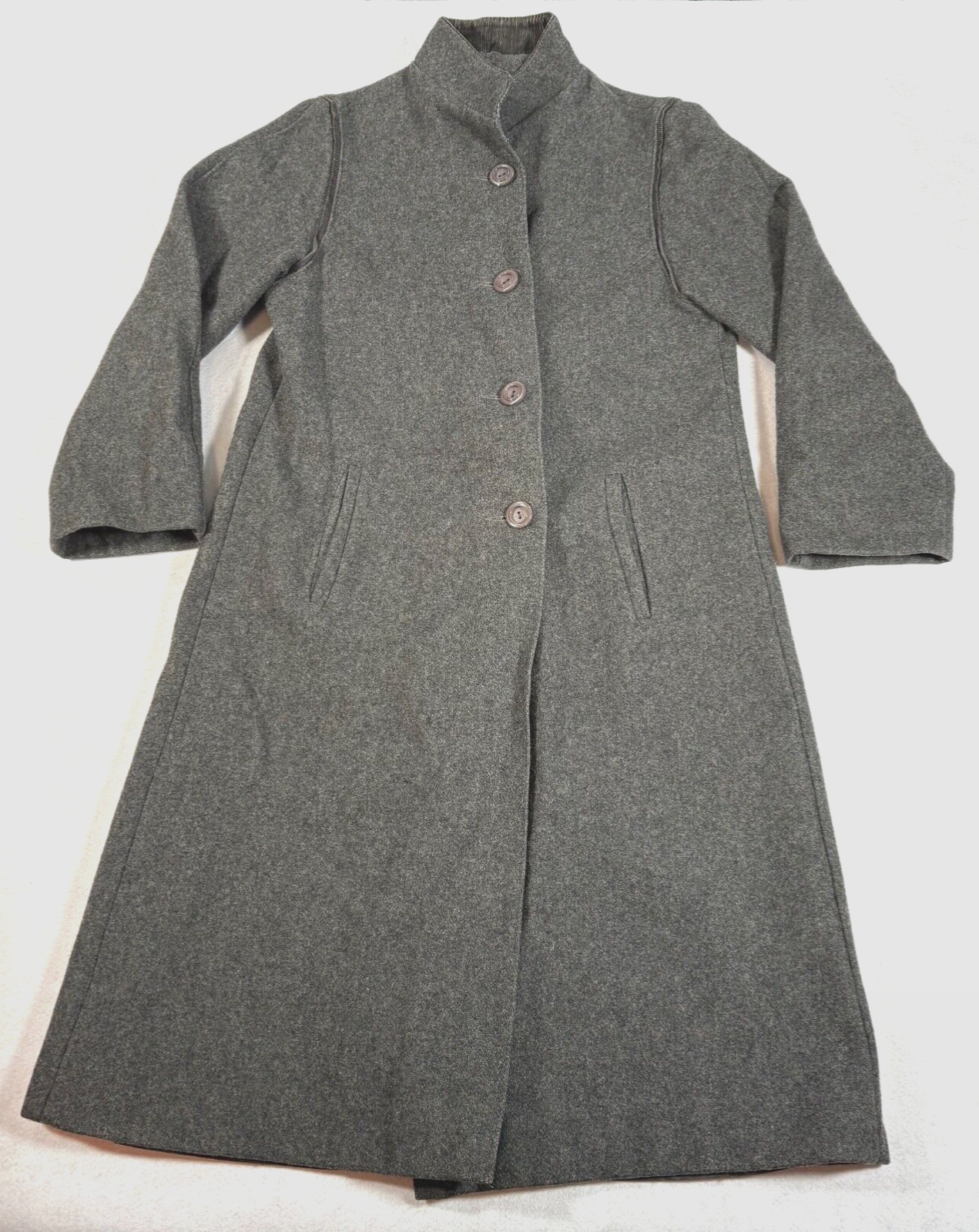 Vintage C&A Womens Grey Wool Long Coat UK Size 10 34 Inch Chest