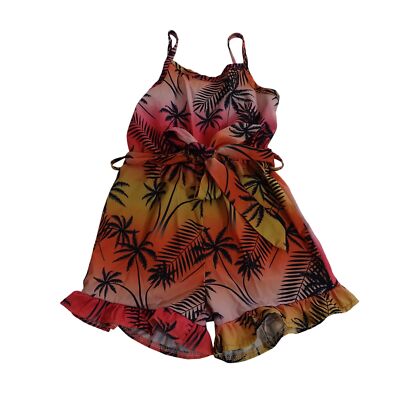 Shein Orange Tropical Sleeveless Romper Belt Ruffle Hem Girls Size 110 4 5 Yrs
