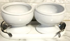 Project 62 Target set two slanted serving bowls spoons base white stoneware