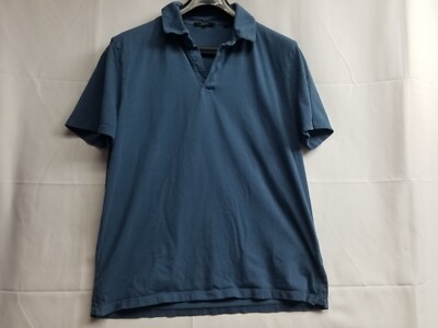 Vince Polo Shirt Mens Large Slub Short Sleeve 100% Cotton Navy