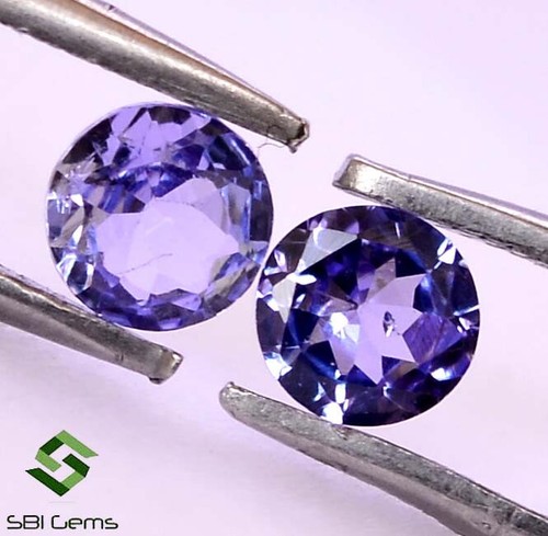 Certified Natural Tanzanite Round Cut Pair 4 mm 0.42 Cts Faceted Loose Gemstones - Picture 3 of 5