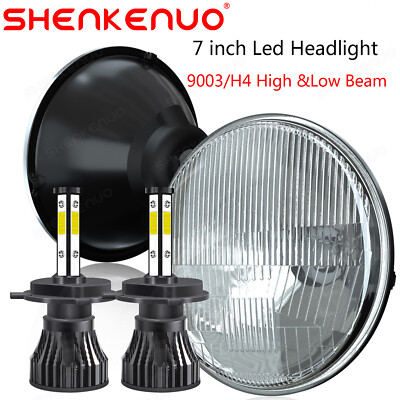 H6024 Pair 7'' Round Glass Headlight Housing H4 Conversion Light Look Pair New