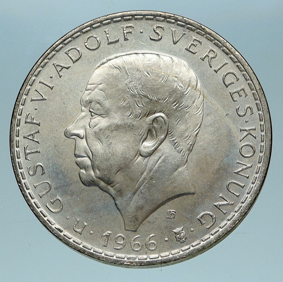 1966 SWEDEN King GUSTAV VI ADOLF 5 Kronor LARGE Silver SWEDISH