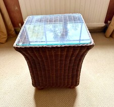 2x Garden Side Table Glass Rattan Side Coffee table