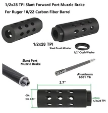 1/2x28 Slant Forward Blow Compensator Muzzle Brake For 10/22 Carbon Fiber Barrel