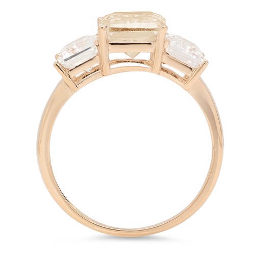 4 Emerald 3stone Natural Morganite Classic Bridal Designer Ring 14k Yellow Gold - Picture 7 of 11