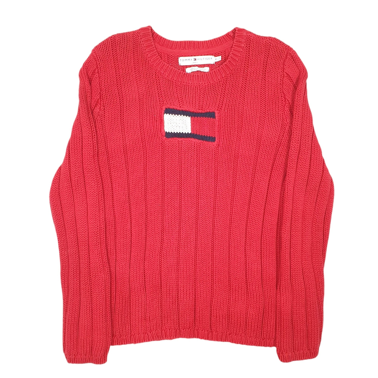 TOMMY HILFIGER Crewneck Vintage Jeans Chunky Ribbed 2000s Jumper Sweatshirt XL