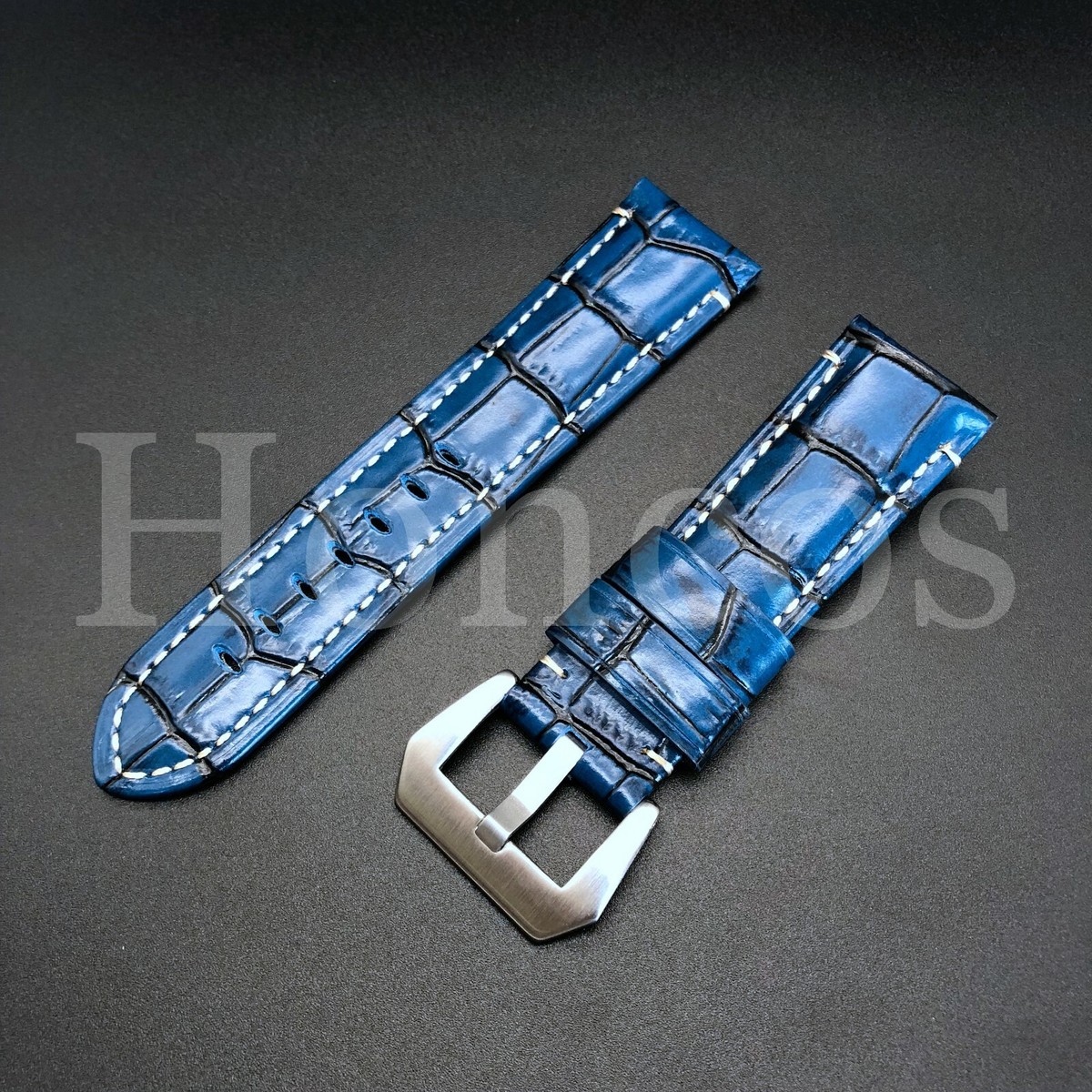 24MM Royal Blue Leather Alligator Crocodile Watch Band Strap