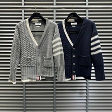 Thom Browne Men/women's Autumn V-neck Wool Cardigan Wool Sweater