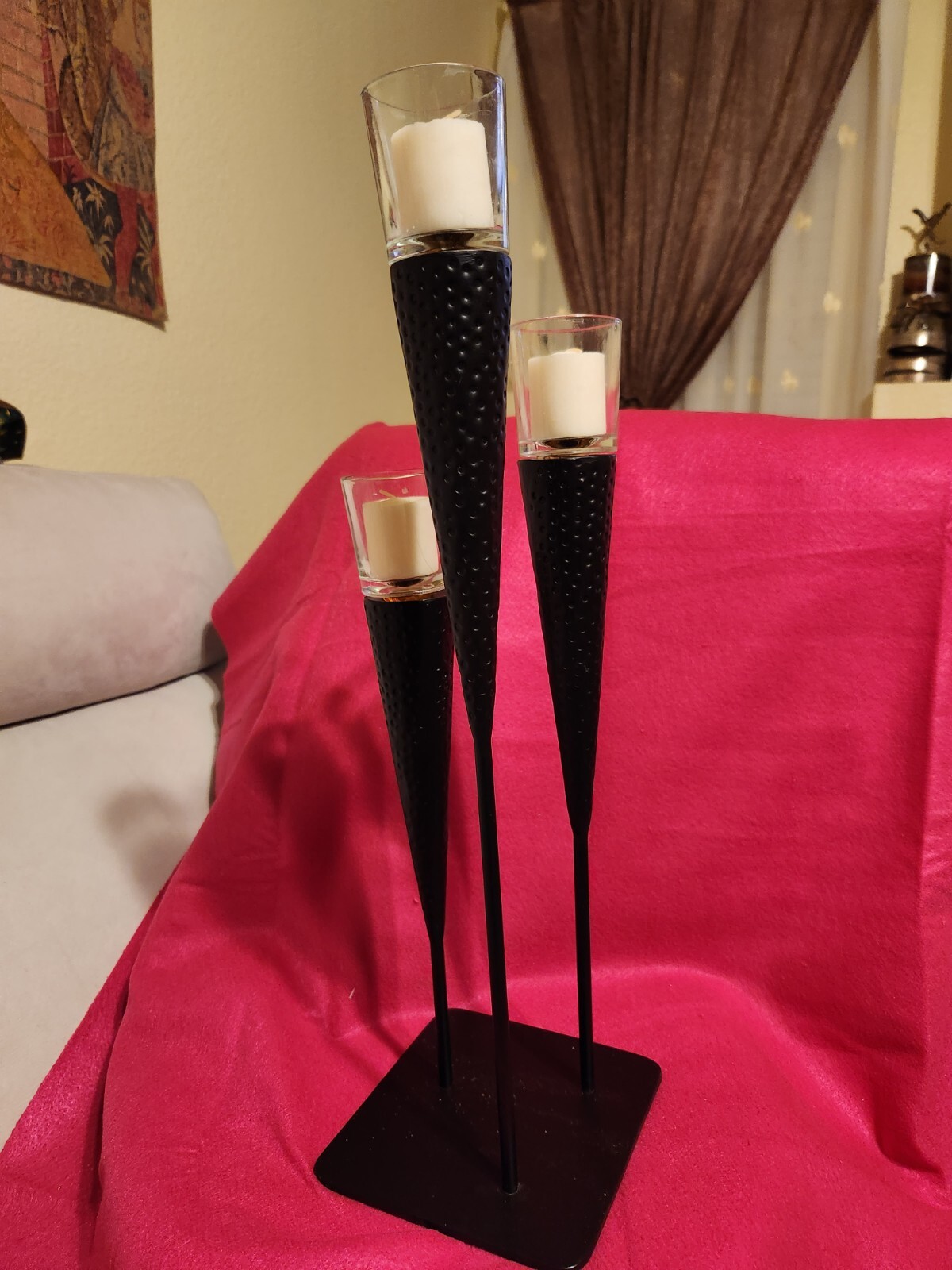 LATE 20TH CENTURY ( M.C.M ) HAMMERED IRON &GLASS TABLETOP TEALIGHT