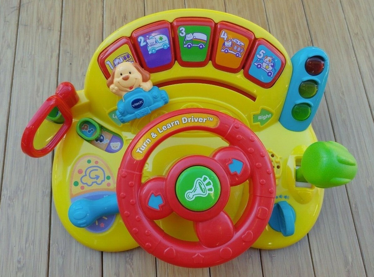 Vtech Turn And Learn Driver Yellow Steering Wheel Baby Toddler