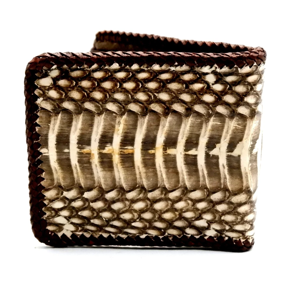 Nueva Cartera Tejida Doble Pliegue Piel Vientre Cuero Serpiente Genuino Natural Para Hombre Hecha a Mano Foto 4 de 4
