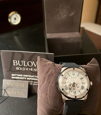 Bulova Marine Star Automatic 21 Jewels 200m Blue Rubber Strap Silver Dial Watch