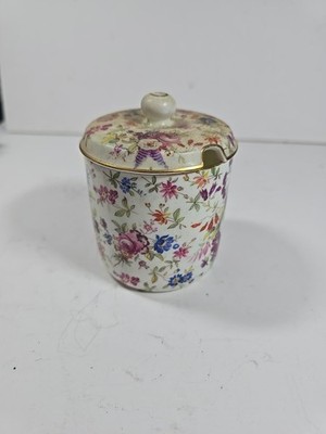 Hammersley English Bone China Multi Color Floral Jam Jelly with Lid Gold Trim 