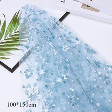 Snowflake Sequin Mesh Fabric Sheer Ice Snow DIY Sewing Craft 100*150cm Blue