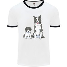 Una Maglietta Ringer Da Uomo Con Border Collie E Cucciolo
